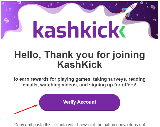 Kashkick Account Verification mail
